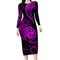 Polynesian Guam Coat of Arms Family Matching Long Sleeve Bodycon Dress and Hawaiian Shirt Polynesian Tribal Tattoo Purple Version LT9 Mom's Dress Purple - Polynesian Pride