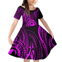 Polynesian Guam Coat of Arms Family Matching Off Shoulder Short Dress and Hawaiian Shirt Polynesian Tribal Tattoo Purple Version LT9 Daughter's Dress Purple - Polynesian Pride