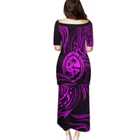 Polynesian Guam Coat of Arms Family Matching Puletasi and Hawaiian Shirt Polynesian Tribal Tattoo Purple Version LT9 - Polynesian Pride