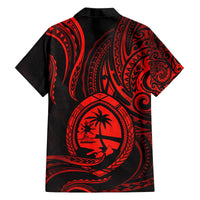 Polynesian Guam Coat of Arms Family Matching Off The Shoulder Long Sleeve Dress and Hawaiian Shirt Polynesian Tribal Tattoo Red Version LT9 - Polynesian Pride