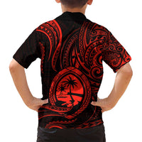 Polynesian Guam Coat of Arms Family Matching Off Shoulder Maxi Dress and Hawaiian Shirt Polynesian Tribal Tattoo Red Version LT9 - Polynesian Pride