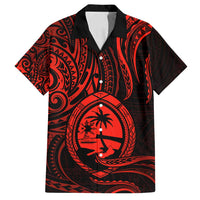 Polynesian Guam Coat of Arms Family Matching Off Shoulder Maxi Dress and Hawaiian Shirt Polynesian Tribal Tattoo Red Version LT9 Dad's Shirt - Short Sleeve Red - Polynesian Pride