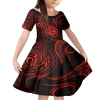 Polynesian Guam Coat of Arms Family Matching Puletasi and Hawaiian Shirt Polynesian Tribal Tattoo Red Version LT9 Daughter's Dress Red - Polynesian Pride