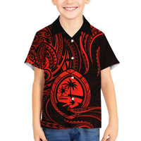 Polynesian Guam Coat of Arms Family Matching Puletasi and Hawaiian Shirt Polynesian Tribal Tattoo Red Version LT9 Son's Shirt Red - Polynesian Pride