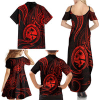 Polynesian Guam Coat of Arms Family Matching Summer Maxi Dress and Hawaiian Shirt Polynesian Tribal Tattoo Red Version LT9 - Polynesian Pride