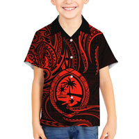 Polynesian Guam Coat of Arms Family Matching Summer Maxi Dress and Hawaiian Shirt Polynesian Tribal Tattoo Red Version LT9 Son's Shirt Red - Polynesian Pride