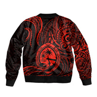 Polynesian Pride Guam Sleeve Zip Bomber Jacket With Polynesian Tribal Tattoo and Coat of Arms Red Version LT9 - Polynesian Pride