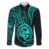 Polynesian Guam Coat of Arms Family Matching Long Sleeve Bodycon Dress and Hawaiian Shirt Polynesian Tribal Tattoo Turquoise Version LT9 Dad's Shirt - Long Sleeve Turquoise - Polynesian Pride