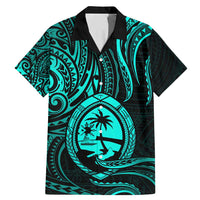 Polynesian Guam Coat of Arms Family Matching Mermaid Dress and Hawaiian Shirt Polynesian Tribal Tattoo Turquoise Version LT9 Dad's Shirt - Short Sleeve Turquoise - Polynesian Pride