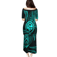 Polynesian Guam Coat of Arms Family Matching Puletasi and Hawaiian Shirt Polynesian Tribal Tattoo Turquoise Version LT9 - Polynesian Pride