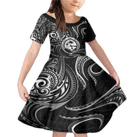 Polynesian Guam Coat of Arms Family Matching Mermaid Dress and Hawaiian Shirt Polynesian Tribal Tattoo Black Version LT9 Daughter's Dress Black - Polynesian Pride