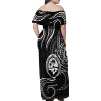 Polynesian Guam Coat of Arms Family Matching Off Shoulder Maxi Dress and Hawaiian Shirt Polynesian Tribal Tattoo Black Version LT9 - Polynesian Pride
