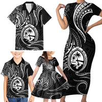 Polynesian Guam Coat of Arms Family Matching Short Sleeve Bodycon Dress and Hawaiian Shirt Polynesian Tribal Tattoo Black Version LT9 - Polynesian Pride