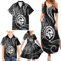 Polynesian Guam Coat of Arms Family Matching Summer Maxi Dress and Hawaiian Shirt Polynesian Tribal Tattoo Black Version LT9 - Polynesian Pride