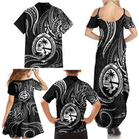 Polynesian Guam Coat of Arms Family Matching Summer Maxi Dress and Hawaiian Shirt Polynesian Tribal Tattoo Black Version LT9 - Polynesian Pride