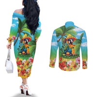 Always 5 O'clock Couples Matching Off The Shoulder Long Sleeve Dress and Long Sleeve Button Shirt Hawaiian Tropical Parrot LT9 - Polynesian Pride