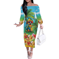 Always 5 O'clock Family Matching Off The Shoulder Long Sleeve Dress and Hawaiian Shirt Hawaiian Tropical Parrot LT9 Mom's Dress Blue - Polynesian Pride
