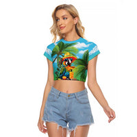 Always 5 O'clock Raglan Cropped T Shirt Hawaiian Tropical Parrot - Polynesian Pride