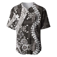 Hawaii Puakenikeni and Maile Lei Baseball Jersey Black Japanese Wave Style LT9 Black - Polynesian Pride