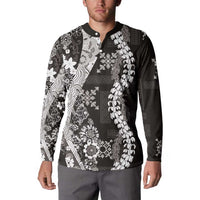 Hawaii Puakenikeni and Maile Lei Button Sweatshirt Black Japanese Wave Style - Polynesian Pride