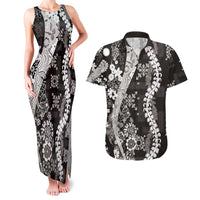 Hawaii Puakenikeni and Maile Lei Couples Matching Tank Maxi Dress and Hawaiian Shirt Black Japanese Wave Style LT9 Black - Polynesian Pride