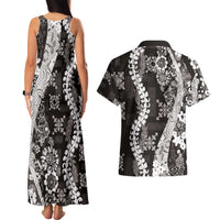 Hawaii Puakenikeni and Maile Lei Couples Matching Tank Maxi Dress and Hawaiian Shirt Black Japanese Wave Style LT9 - Polynesian Pride