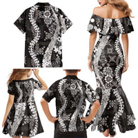 Hawaii Puakenikeni and Maile Lei Family Matching Mermaid Dress and Hawaiian Shirt Black Japanese Wave Style LT9 - Polynesian Pride