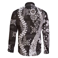 Hawaii Puakenikeni and Maile Lei Family Matching Short Sleeve Bodycon Dress and Hawaiian Shirt Black Japanese Wave Style LT9 - Polynesian Pride
