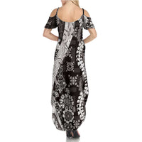 Hawaii Puakenikeni and Maile Lei Family Matching Summer Maxi Dress and Hawaiian Shirt Black Japanese Wave Style LT9 - Polynesian Pride