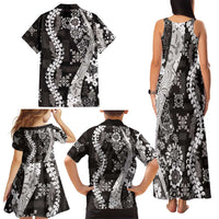 Hawaii Puakenikeni and Maile Lei Family Matching Tank Maxi Dress and Hawaiian Shirt Black Japanese Wave Style LT9 - Polynesian Pride