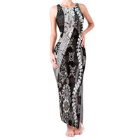 Hawaii Puakenikeni and Maile Lei Family Matching Tank Maxi Dress and Hawaiian Shirt Black Japanese Wave Style LT9 Mom's Dress Black - Polynesian Pride