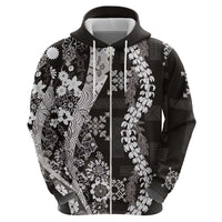 Hawaii Puakenikeni and Maile Lei Hoodie Black Japanese Wave Style - Polynesian Pride