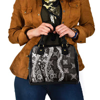 Hawaii Puakenikeni and Maile Lei Shoulder Handbag Black Japanese Wave Style - Polynesian Pride