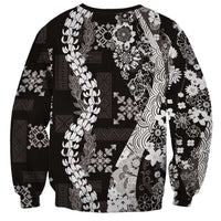 Hawaii Puakenikeni and Maile Lei Sweatshirt Black Japanese Wave Style - Polynesian Pride