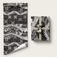 Hawaii Puakenikeni and Maile Lei Wrapping Paper Black Japanese Wave Style LT9 58" × 23" Black - Polynesian Pride