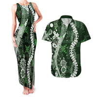 Hawaii Puakenikeni and Maile Lei Couples Matching Tank Maxi Dress and Hawaiian Shirt Green Japanese Wave Style LT9 Green - Polynesian Pride