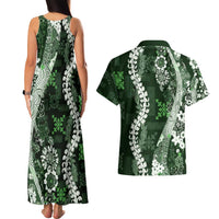 Hawaii Puakenikeni and Maile Lei Couples Matching Tank Maxi Dress and Hawaiian Shirt Green Japanese Wave Style LT9 - Polynesian Pride