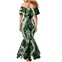Hawaii Puakenikeni and Maile Lei Family Matching Mermaid Dress and Hawaiian Shirt Green Japanese Wave Style LT9 - Polynesian Pride