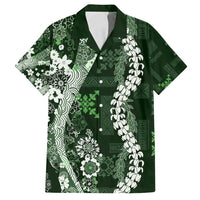 Hawaii Puakenikeni and Maile Lei Family Matching Off Shoulder Short Dress and Hawaiian Shirt Green Japanese Wave Style LT9 Dad's Shirt - Short Sleeve Green - Polynesian Pride