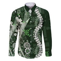 Hawaii Puakenikeni and Maile Lei Family Matching Puletasi and Hawaiian Shirt Green Japanese Wave Style LT9 Dad's Shirt - Long Sleeve Green - Polynesian Pride