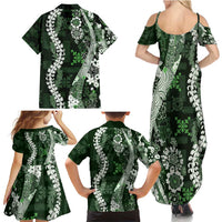 Hawaii Puakenikeni and Maile Lei Family Matching Summer Maxi Dress and Hawaiian Shirt Green Japanese Wave Style LT9 - Polynesian Pride