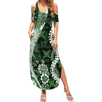 Hawaii Puakenikeni and Maile Lei Family Matching Summer Maxi Dress and Hawaiian Shirt Green Japanese Wave Style LT9 Mom's Dress Green - Polynesian Pride