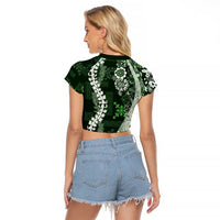 Hawaii Puakenikeni and Maile Lei Raglan Cropped T Shirt Green Japanese Wave Style - Polynesian Pride