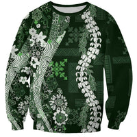 Hawaii Puakenikeni and Maile Lei Sweatshirt Green Japanese Wave Style - Polynesian Pride
