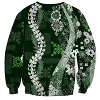 Hawaii Puakenikeni and Maile Lei Sweatshirt Green Japanese Wave Style - Polynesian Pride