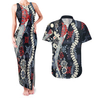 Hawaii Puakenikeni and Maile Lei Couples Matching Tank Maxi Dress and Hawaiian Shirt Navy Blue Japanese Wave Style LT9 Navy Blue - Polynesian Pride