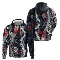 Hawaii Puakenikeni and Maile Lei Hoodie Navy Blue Japanese Wave Style - Polynesian Pride
