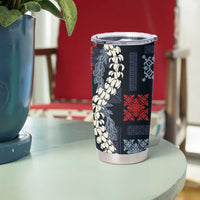 Hawaii Puakenikeni and Maile Lei Tumbler Cup Navy Blue Japanese Wave Style - Polynesian Pride