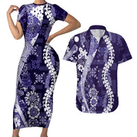 Hawaii Puakenikeni and Maile Lei Couples Matching Short Sleeve Bodycon Dress and Hawaiian Shirt Purple Japanese Wave Style LT9 Purple - Polynesian Pride
