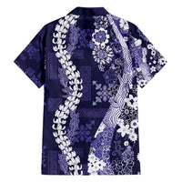 Hawaii Puakenikeni and Maile Lei Family Matching Long Sleeve Bodycon Dress and Hawaiian Shirt Purple Japanese Wave Style LT9 - Polynesian Pride